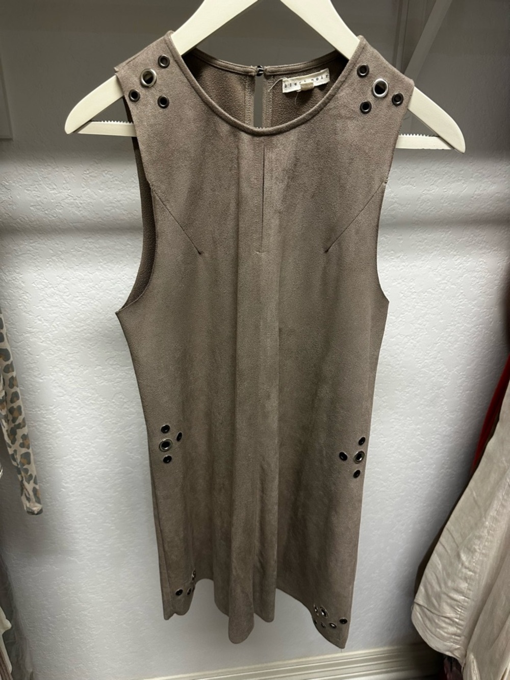 Sleeveless Taupe Grommet Shift Dress